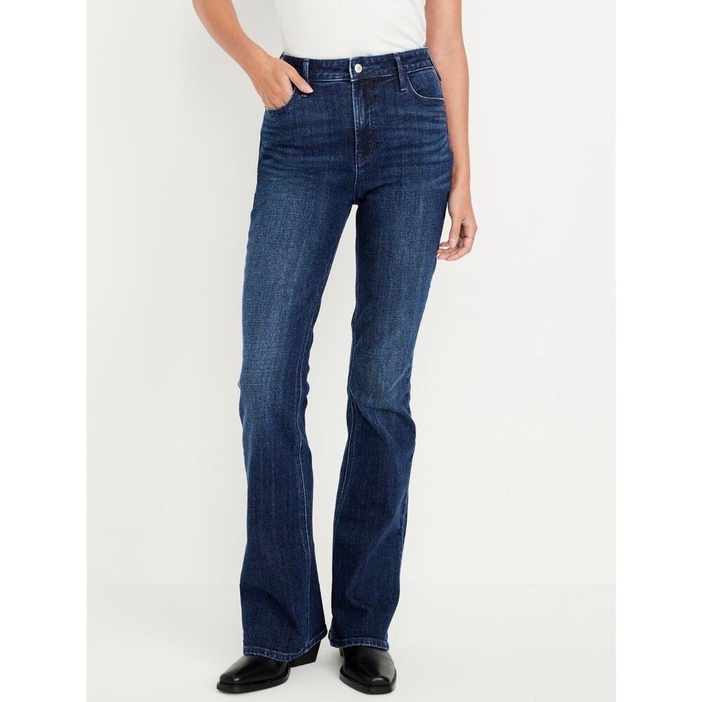 Old Navy Size 12 Extra High Rise/ Waisted Flare Secret Smooth Dark Wash Jeans